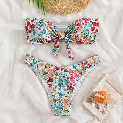 Traje de baño de bikini de tubo con estampado floral para mujer