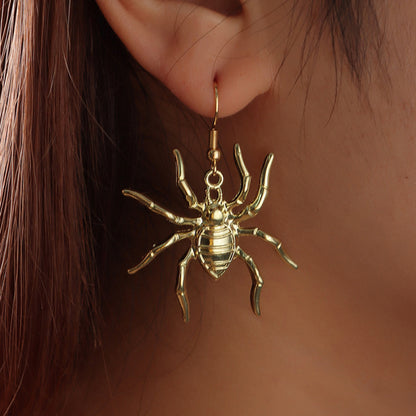 Women Fashion Exaggerated Halloween Metal Spider Earrings