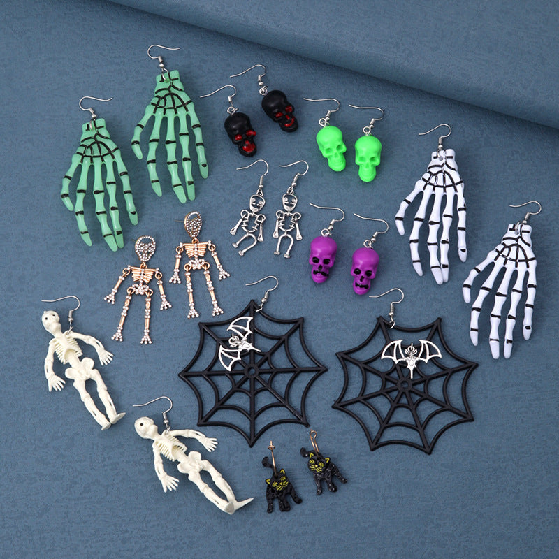 Halloween Women Fashion Exaggerated Resin Skeleton Earrings