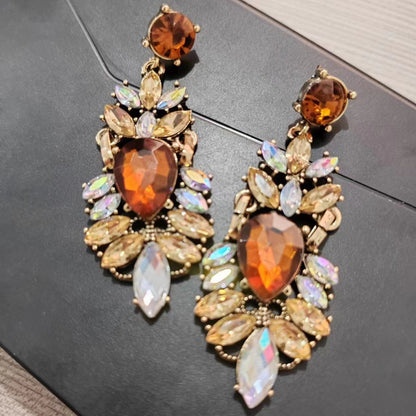 Boucles d'oreilles tendance en zircon coloré pour femmes, style métal multicolore