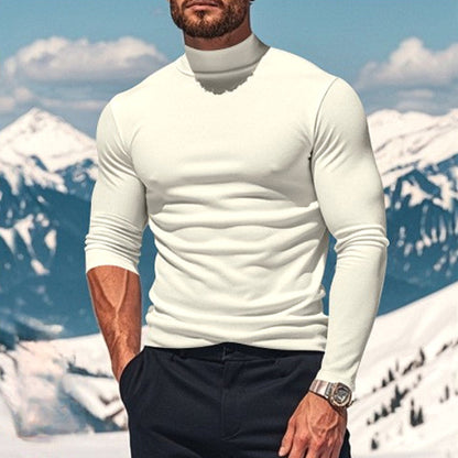 Men's Casual Solid Color Long Sleeve Turtle Neck T-Shirt