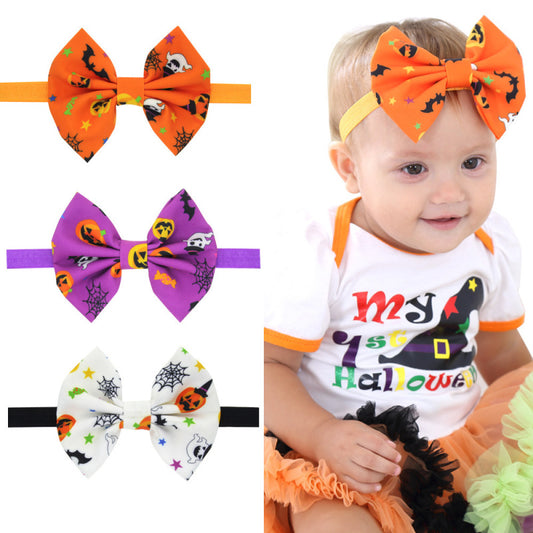 Bandeau élastique pour cheveux avec nœud et imprimé citrouille pour enfants
