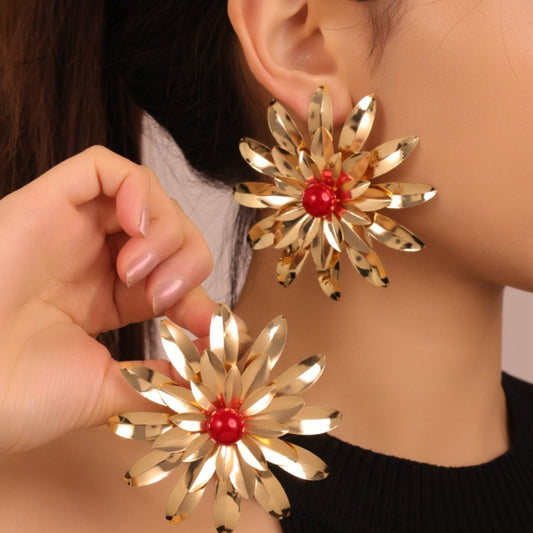Women Fashion Exaggerated Symmetrical Floral Earrings