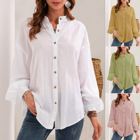 Camisa con botones de color liso de moda de verano para mujer