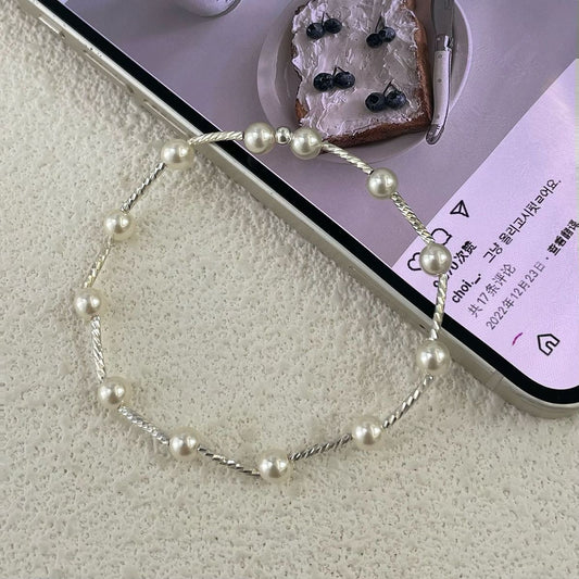 Simple Imitation Pearl S925 Sterling Silver Bracelet
