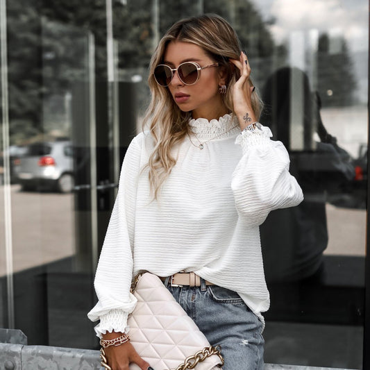 Women Fashion Casual Solid Color Long-Sleeve Blouse