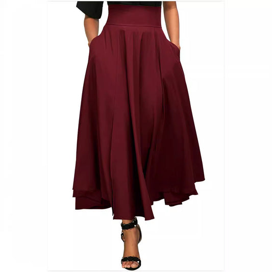 Women Fashion Casual Solid Color High Waist Skirt