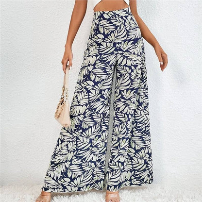 Pantalones casuales de gasa con estampado floral para mujer