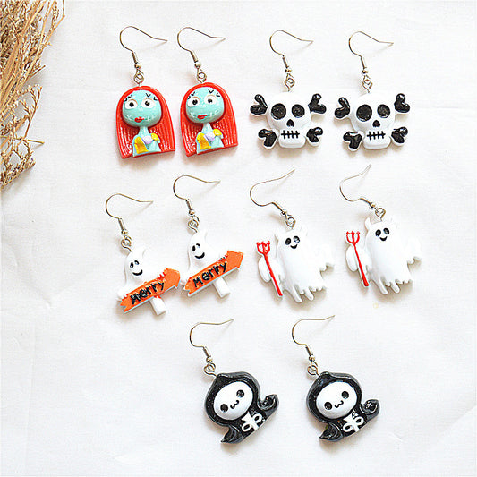 Pendientes de calavera de demonio y zombi para mujer, de Halloween