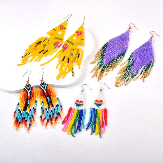 Boucles d'oreilles bohèmes à pampilles et perles de riz pour femmes