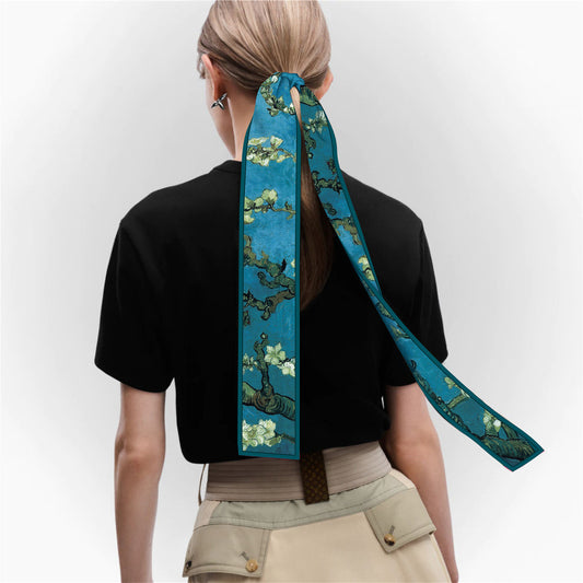 Bufanda de seda estampada con pintura al óleo de Van Gogh de moda para mujer