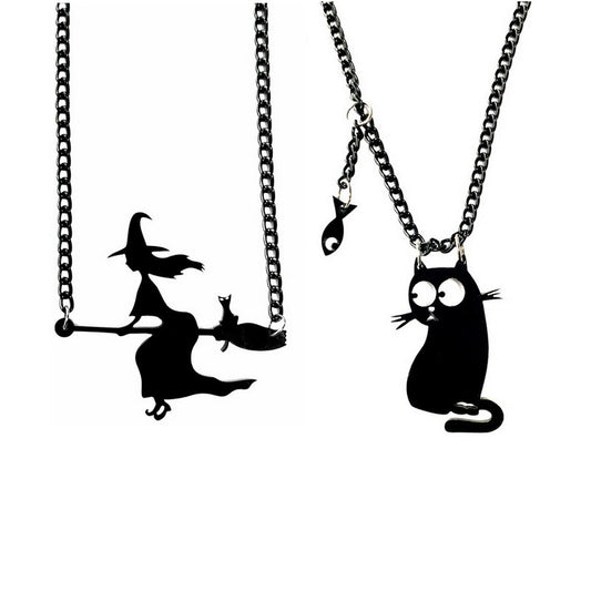 Collar con colgante de pez gato negro de moda para Halloween para mujer