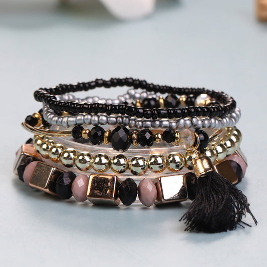 Conjunto de pulseras multicapa con flecos y cuentas bohemias
