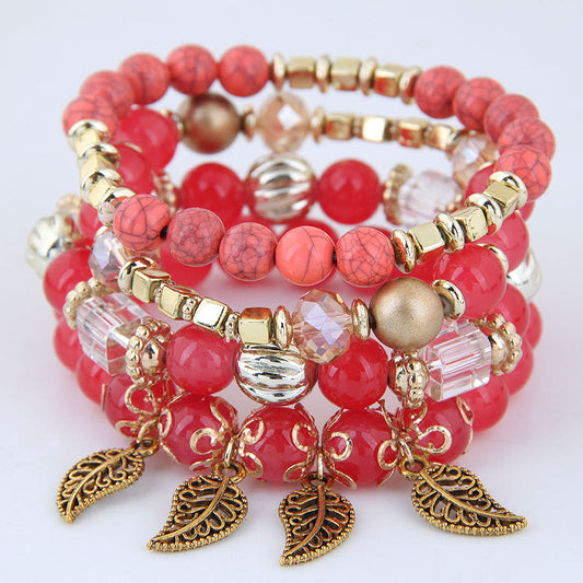Bohemian Multi-Layered Crystal Tassel Leaf Bracelet