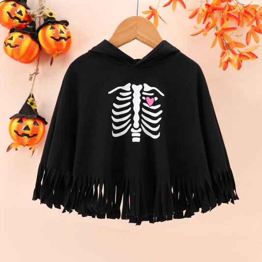 Kids Toddler Girls Cotton Hooded Cape with Skull Print