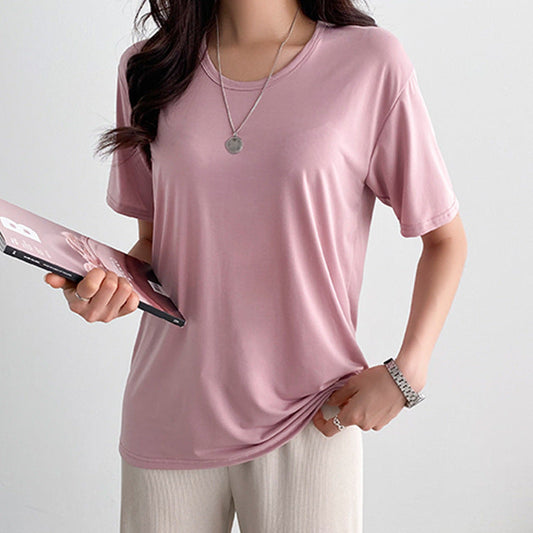Women Simple Basic Solid Color Short Sleeve Round Neck Blank T-Shirt