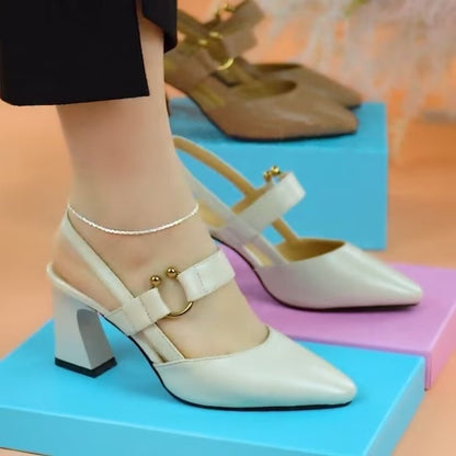 Sandales à talons hauts et bout pointu en cuir pour femmes