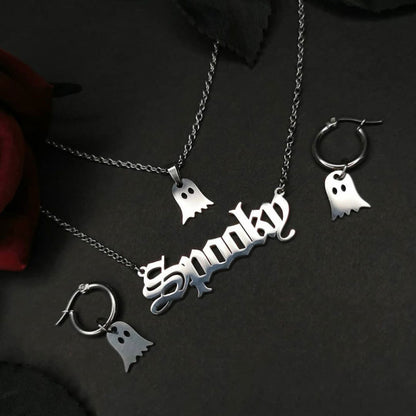 Conjunto de collar y pendientes de doble capa con diseño de diablillo para mujer, sencillo y divertido, para Halloween