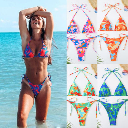 Bikini sexy con cordones en contraste para mujer