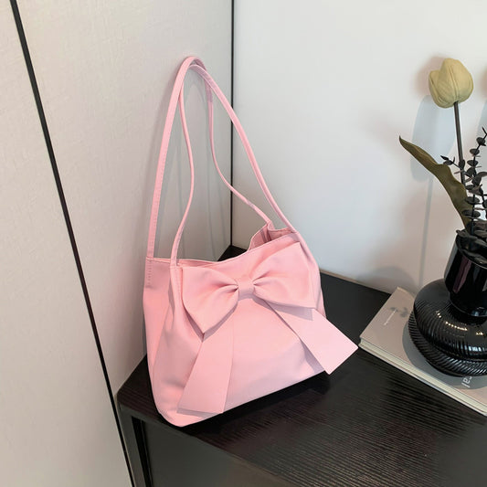 Bolso tote con lazo de color sólido de gran capacidad a la moda para mujer
