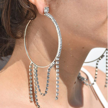 Women Fashion Simple Irregular Ring-Shaped Rhinestone Tassel Earrings