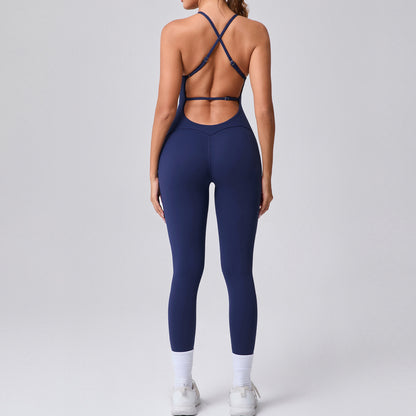 Combinaison de yoga dos nu à bretelles spaghetti sans coutures pour femme