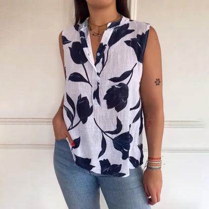 Women Casual Printed V-Neck Short-Sleeve Blouse