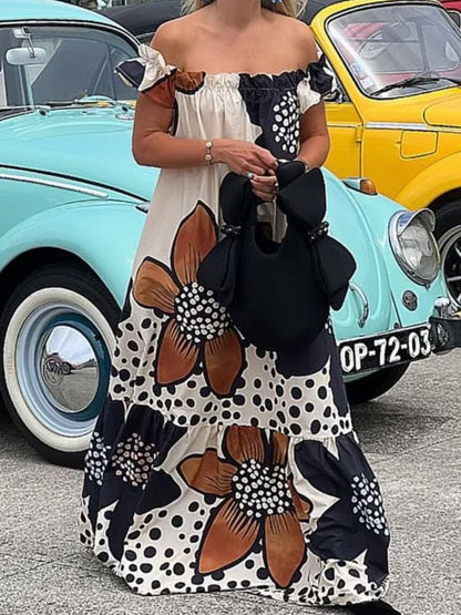 Robe décontractée à épaules dénudées et imprimé floral pour femme