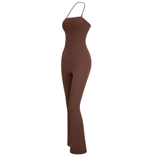 Women Yoga Solid Color Neck Sports Jumpsuits