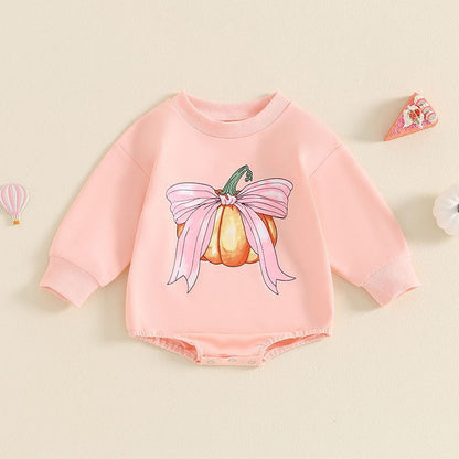 Pelele informal de manga larga con estampado de calabaza para niñas pequeñas