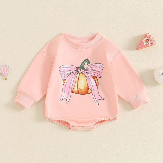 Kids Baby Girls Casual Pumpkin Print Long Sleeve Romper