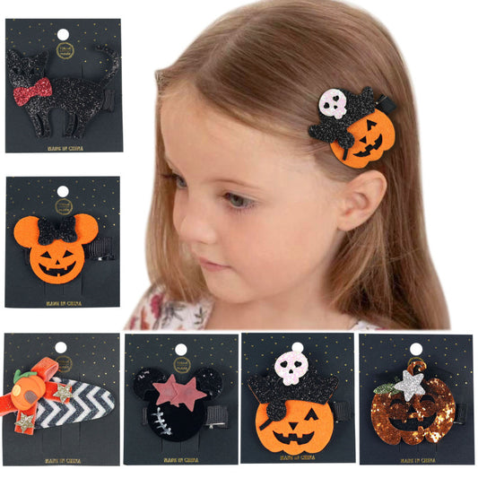Pince à cheveux Halloween pour enfants, motif citrouille amusant, nœud