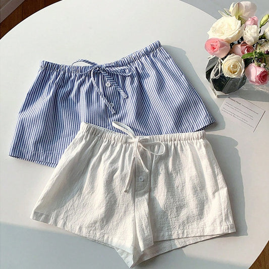 Casual Women Summer Stripe Drawstring Shorts - Loose Fit Polyester Bermuda