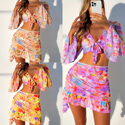 Women Fashion Floral Print Beach Bikini Set