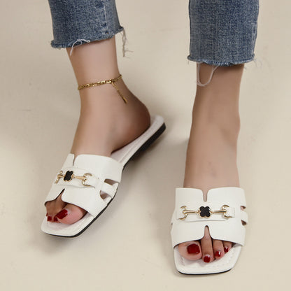 Chaussons carrés plats grande taille tendance - Chaussures confortables à enfiler pour femmes