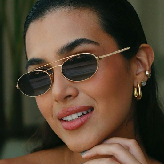 Fashion Personalized Small Frame Metal Double Beam Oval Sunglasses