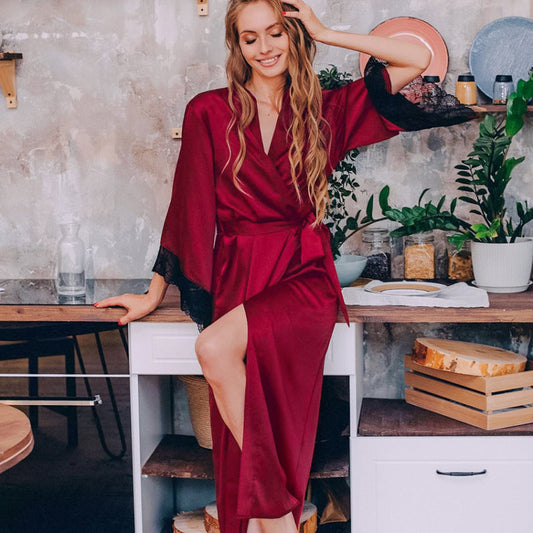 Women Fashion Lace Sexy Silk Pajamas in Black, Green, and Red