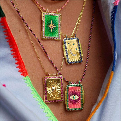 Collar con colgante de ojo malvado de sol y luna de estilo bohemio para mujer