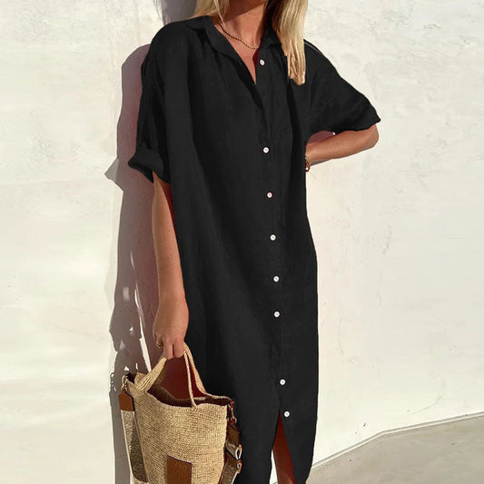 Vestido largo elegante informal de manga corta para mujer