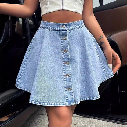 Falda vaquera holgada de cintura alta informal para mujer, color liso, estilo urbano