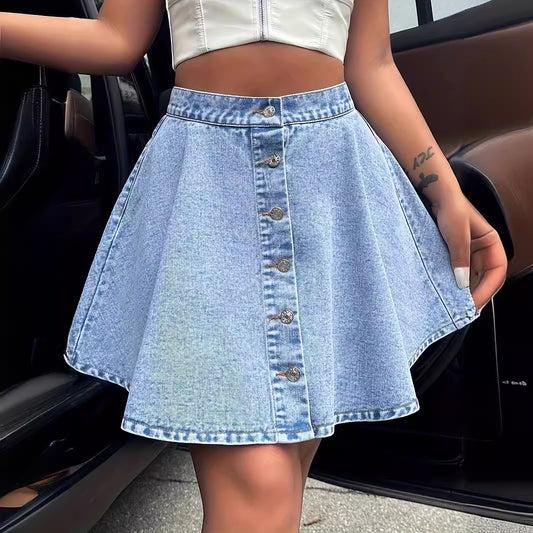 Falda vaquera holgada de cintura alta informal para mujer, color liso, estilo urbano
