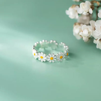 Anillo de plata de ley S925 con diseño de margaritas de moda