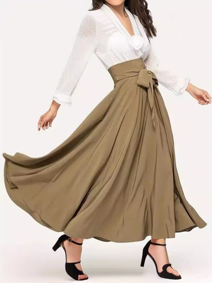 Falda elegante de cintura alta con cordones y color liso para mujer