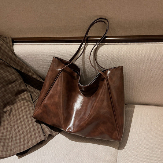 Sac fourre-tout décontracté en cuir de couleur unie pour femme