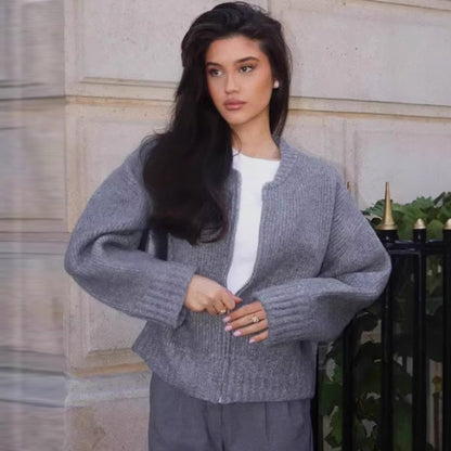 Women Autumn Vintage Zipper Knitted Cardigan Jacket Sweater