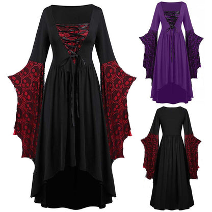 Plus Size Gothic Skull Lace Dress With Lotus Sleeves