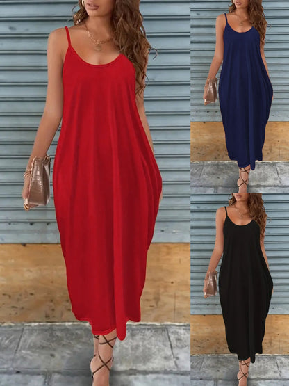 Women Casual Solid Color Sling Dress in Milk Fiber
