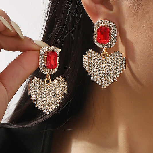 Exaggerated Love Rhinestone Pendant Earrings