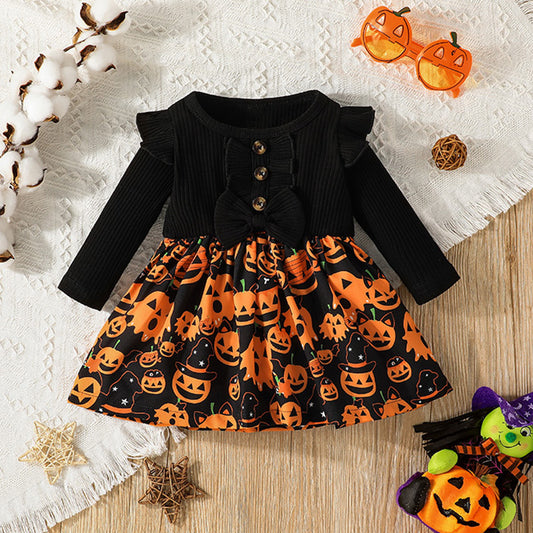 Kids Baby Girls Long Sleeve Cotton Pumpkin Dress