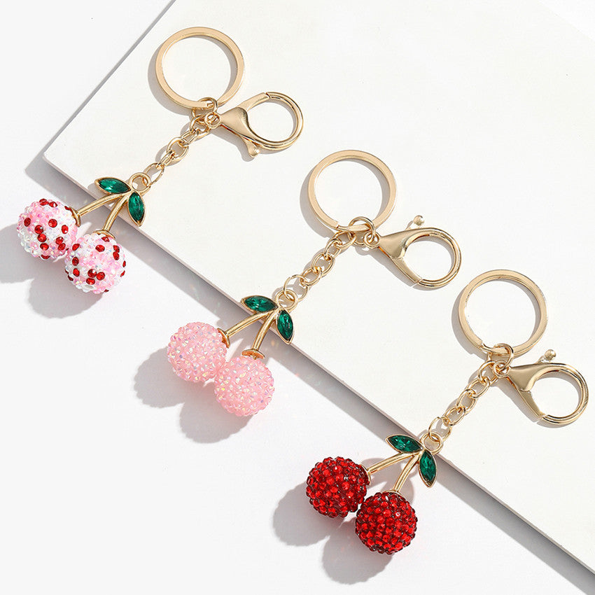 Creative Cute Simulation Fruit Alloy Rhinestone Cherry Key Chain